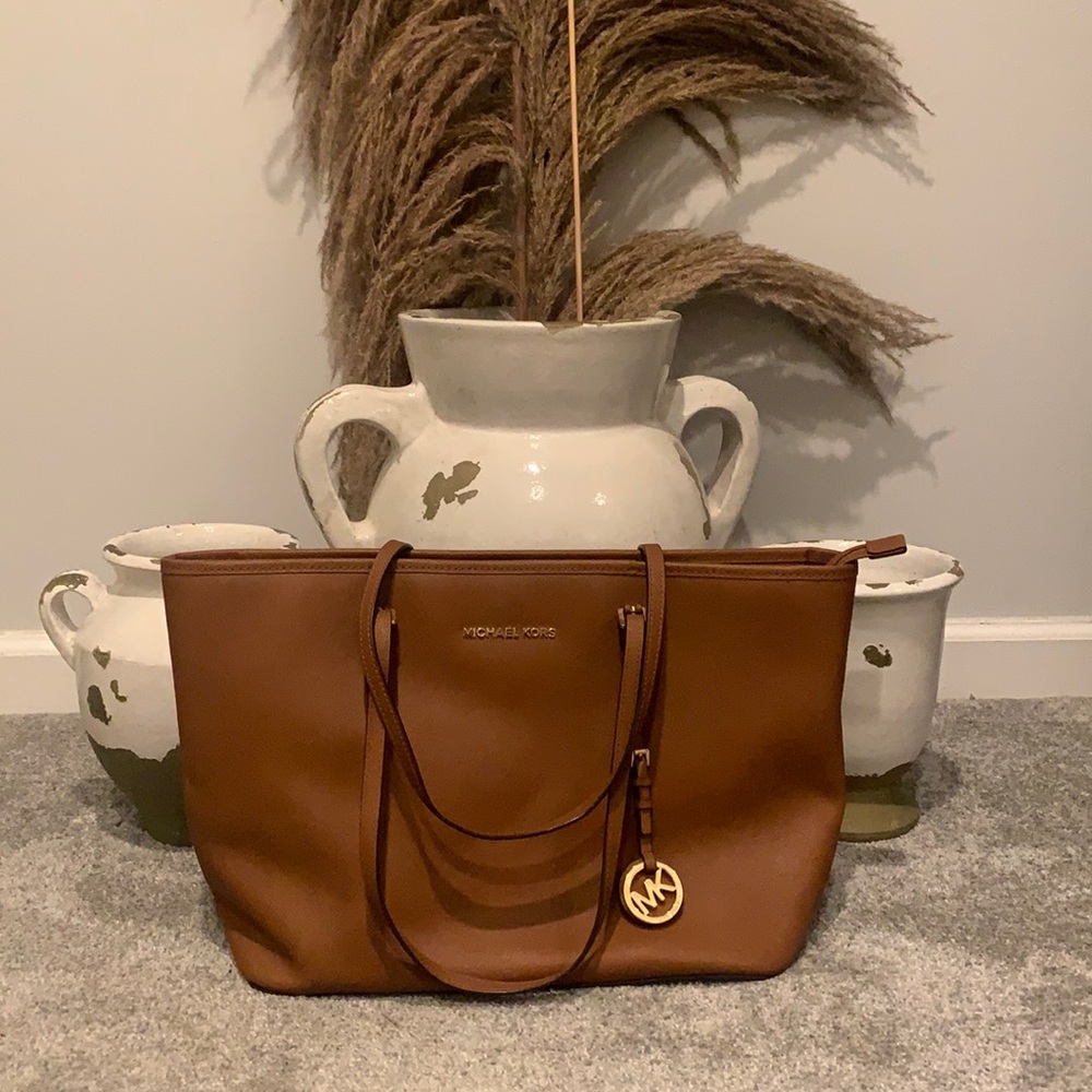 Michael Kors brown leather tote with gold hardware